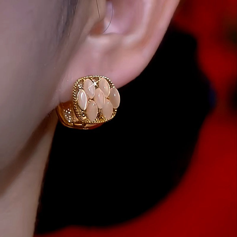 14K Gold-Plated Cat's Eye Sttone Red Oil Drop Earrings