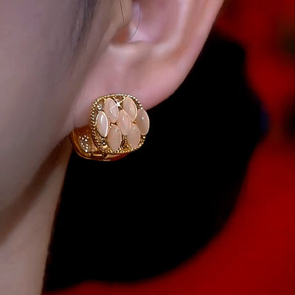 14K Gold-Plated Cat's Eye Sttone Red Oil Drop Earrings