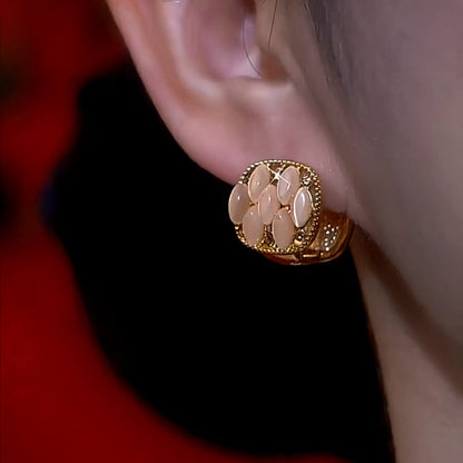 14K Gold-Plated Cat's Eye Sttone Red Oil Drop Earrings