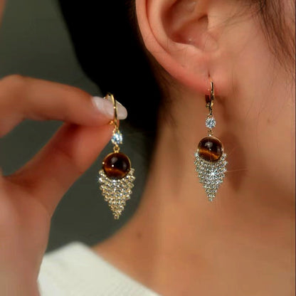 14K Gold-Plated Classic Brown Water Drop Tassel Earrings