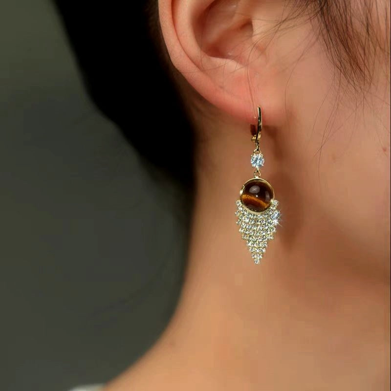 14K Gold-Plated Classic Brown Water Drop Tassel Earrings