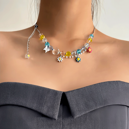 14K Gold-Plated Colorful Beaded Flower Necklaces