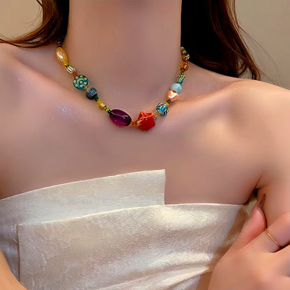 14K Gold-Plated Colorful Beaded Star Necklace