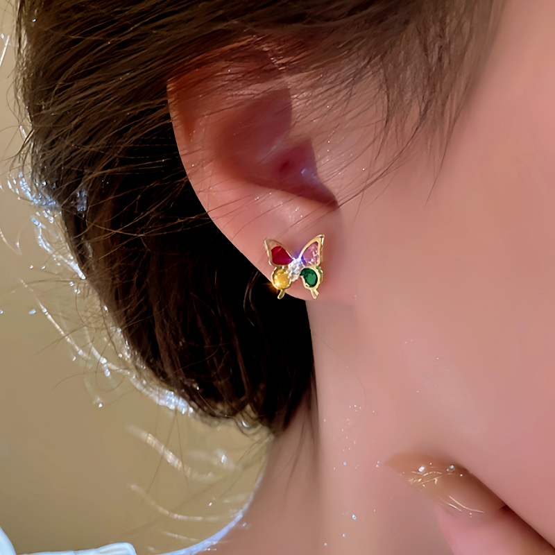 14K Gold-Plated Colorful Butterfly Stud Earrings
