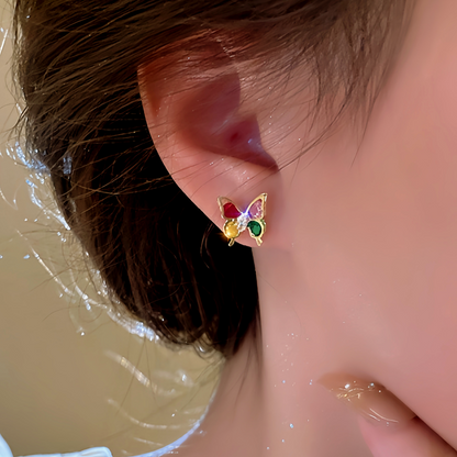 14K Gold-Plated Colorful Butterfly Stud Earrings