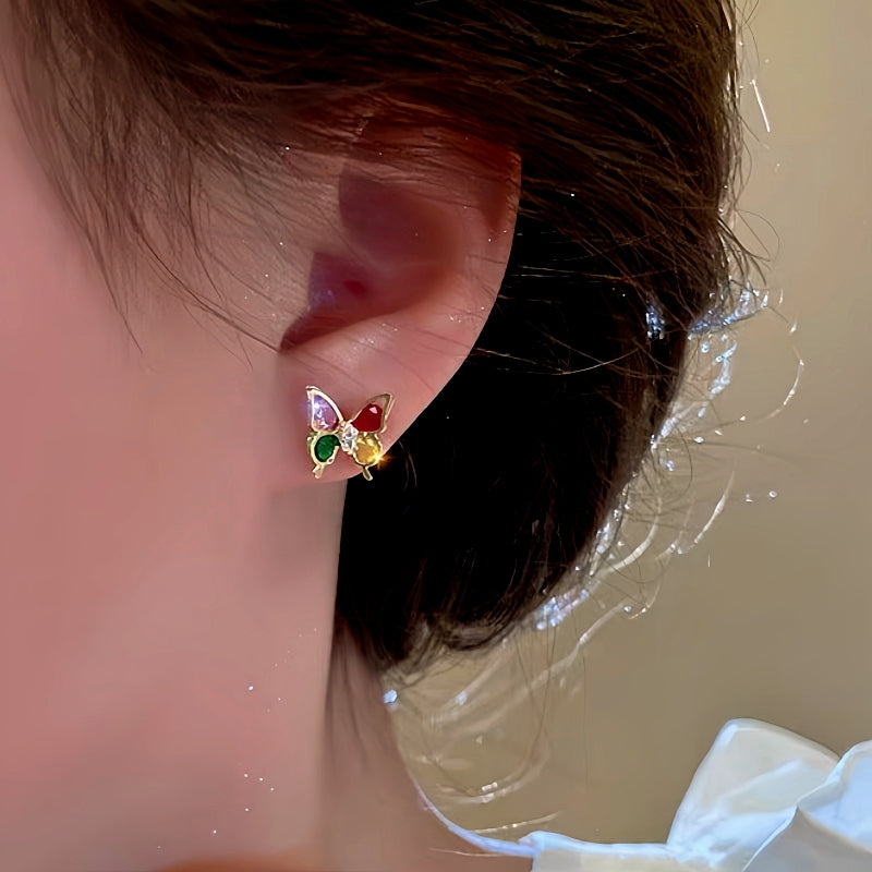 14K Gold-Plated Colorful Butterfly Stud Earrings