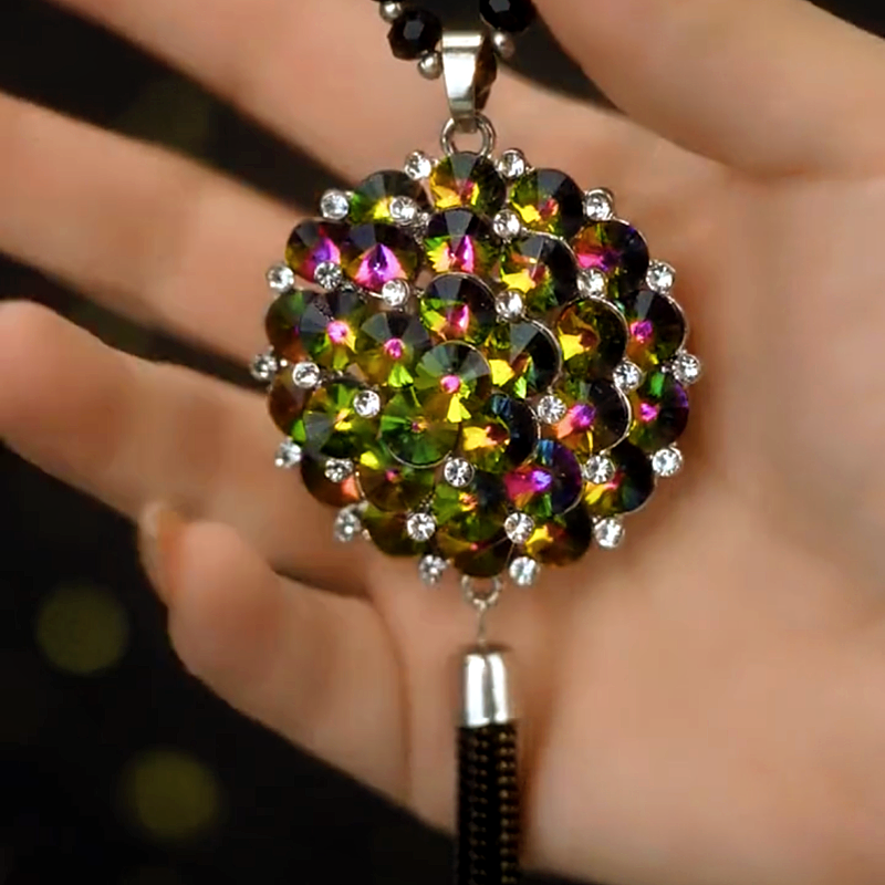14K Gold-Plated Colorful Crystal Sweater Chain Necklace