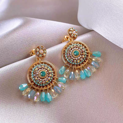 14K Gold-Plated Colorful Crystal Tassel Earrings