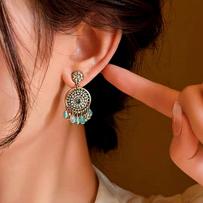 14K Gold-Plated Colorful Crystal Tassel Earrings
