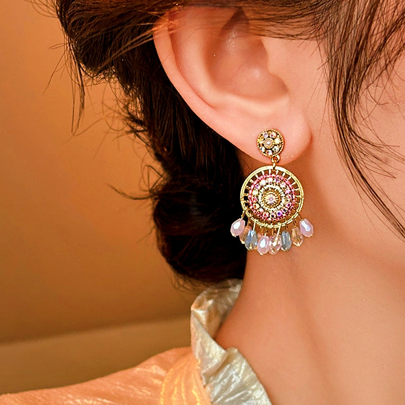 14K Gold-Plated Colorful Crystal Tassel Earrings