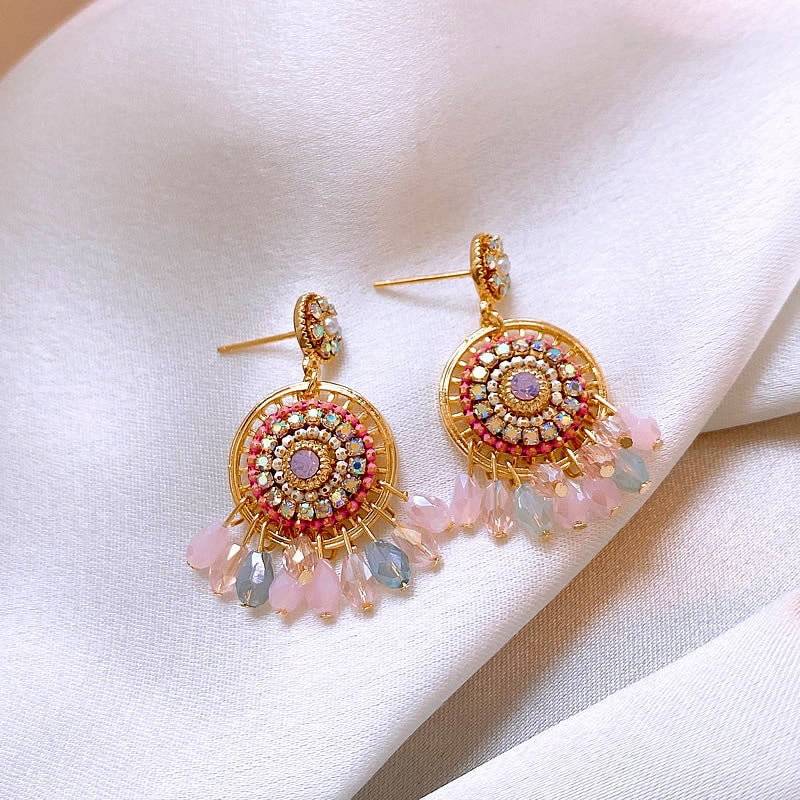 14K Gold-Plated Colorful Crystal Tassel Earrings