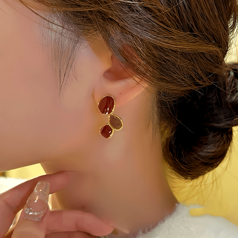 14K Gold-Plated Contrasting Irregular Diamond Earrings