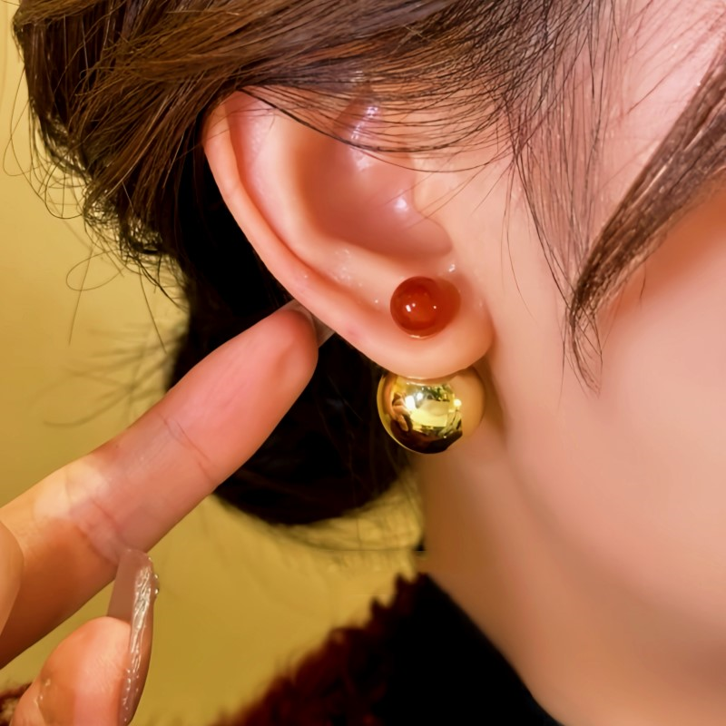 14K Gold-Plated Contrasting Large And Small Beads Earrings