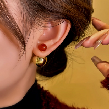 14K Gold-Plated Contrasting Large And Small Beads Earrings