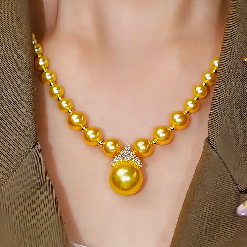 14K Gold-Plated Crown Gold Pearl Necklace