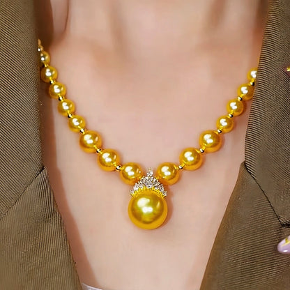 14K Gold-Plated Crown Gold Pearl Necklace