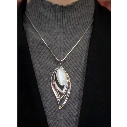 14K Gold-Plated Crystal Diamond-Studded Multi-Layer Leaf Sweater Chain Necklace