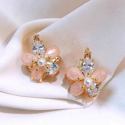14K Gold-Plated Crystal Flower Earrings