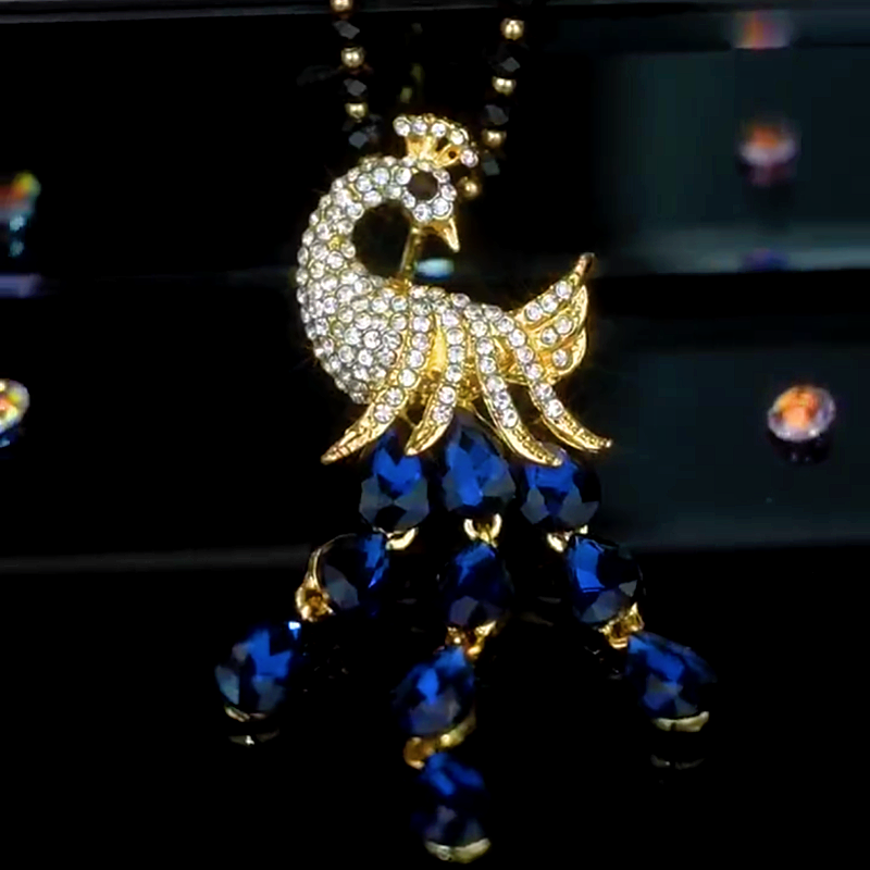 14K Gold-Plated Crystal Peacock Sweater Necklace
