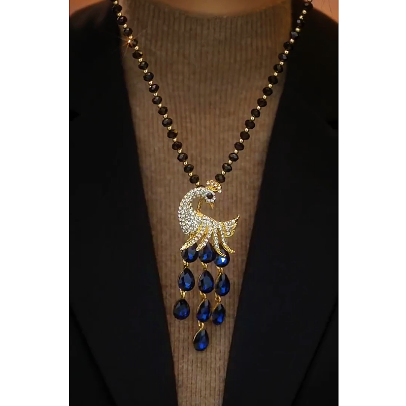 14K Gold-Plated Crystal Peacock Sweater Necklace