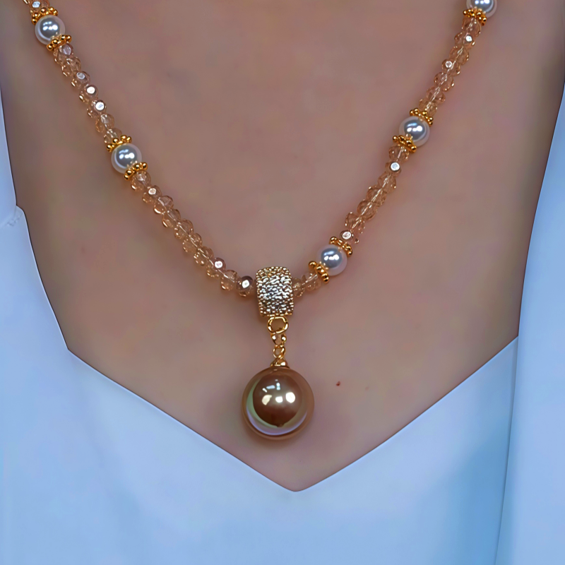 14K Gold-Plated Crystal Pearl Necklace