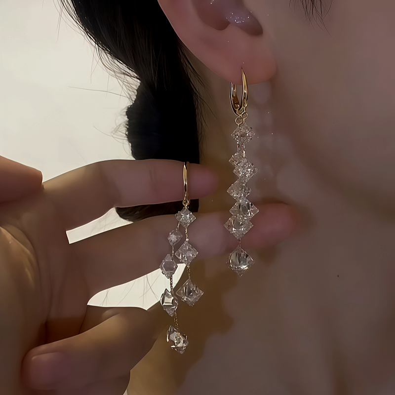 14K Gold-Plated Crystal Tassel Earrings