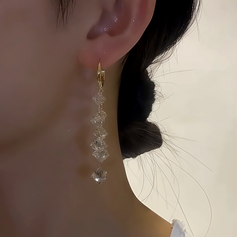 14K Gold-Plated Crystal Tassel Earrings
