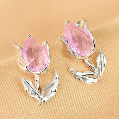 14K Gold-Plated Crystal Tulip Flower Earrings