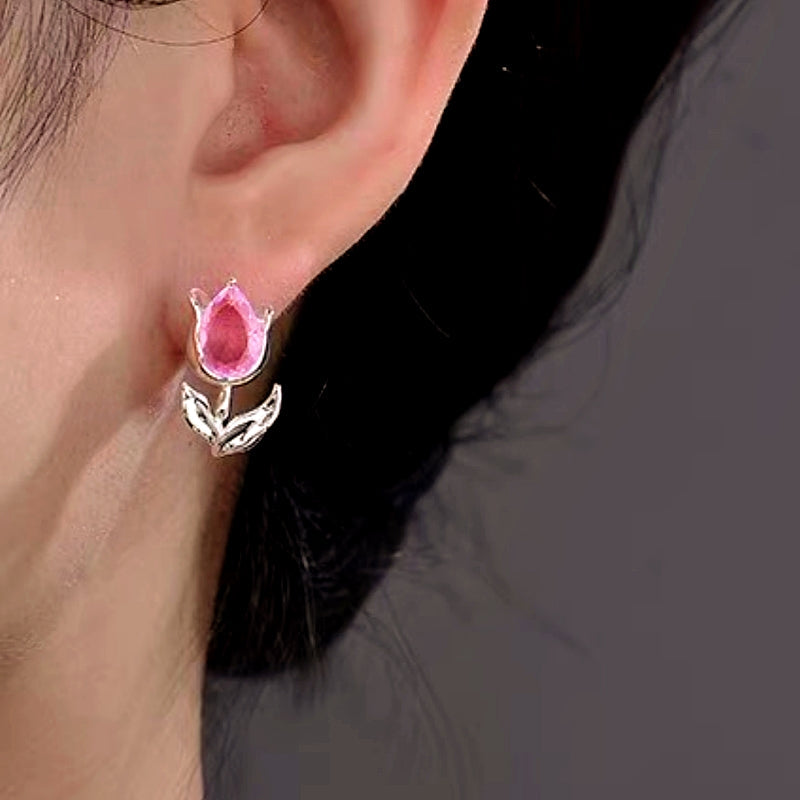 14K Gold-Plated Crystal Tulip Flower Earrings