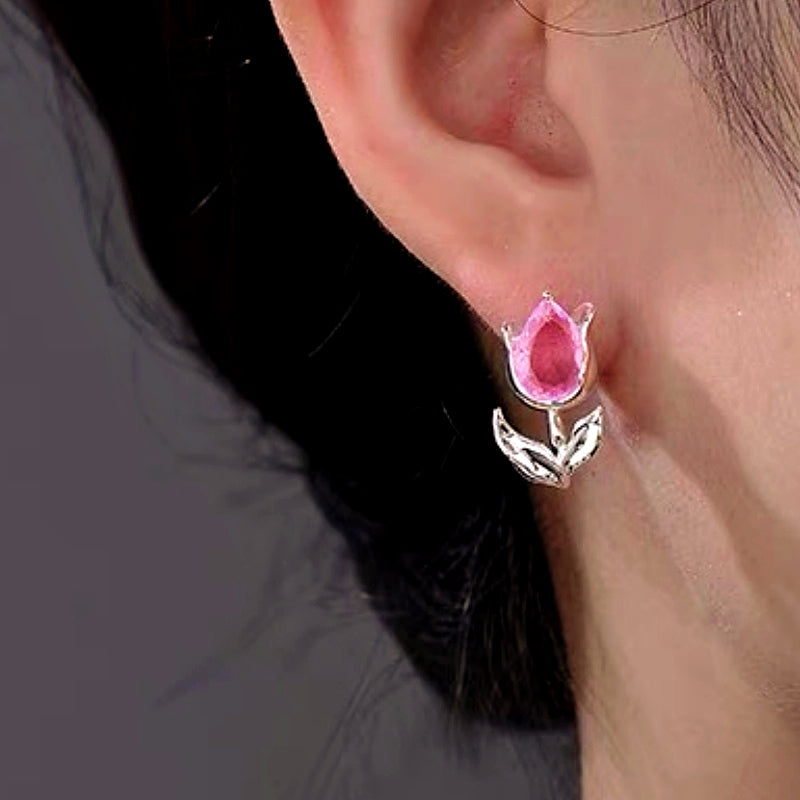 14K Gold-Plated Crystal Tulip Flower Earrings