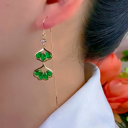 14K Gold-Plated Diamond-Studded Apricot Leaf Earrings