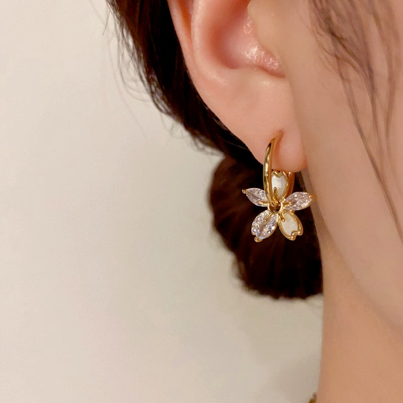 14K Gold-Plated Diamond-Studded petal Tassel Earrings