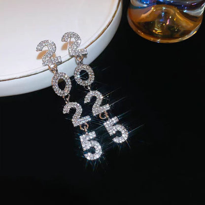 14K Gold-Plated Diamond 2025 Digital Earrings