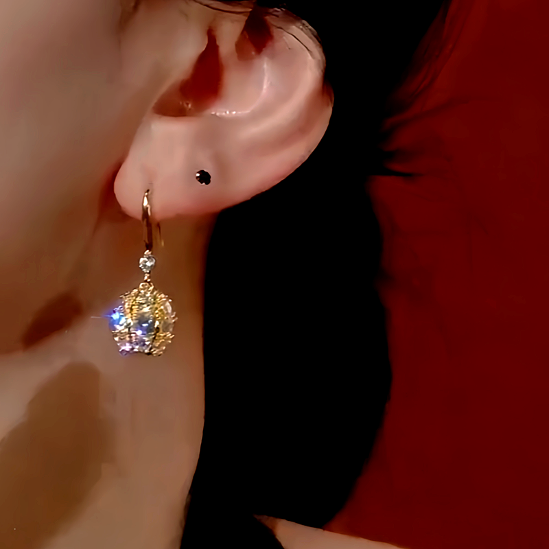 14K Gold-Plated Diamond Ball Ear Hook Earrings