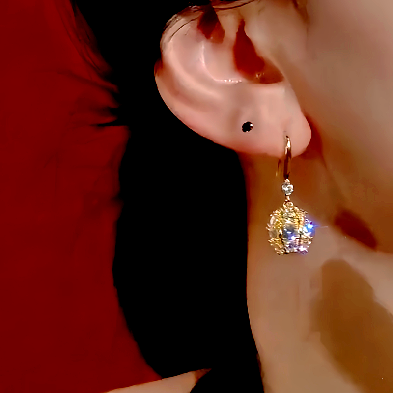 14K Gold-Plated Diamond Ball Ear Hook Earrings
