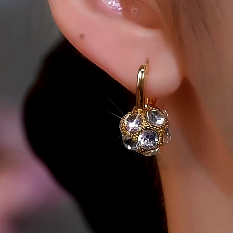 14K Gold-Plated Diamond Ball Earrings
