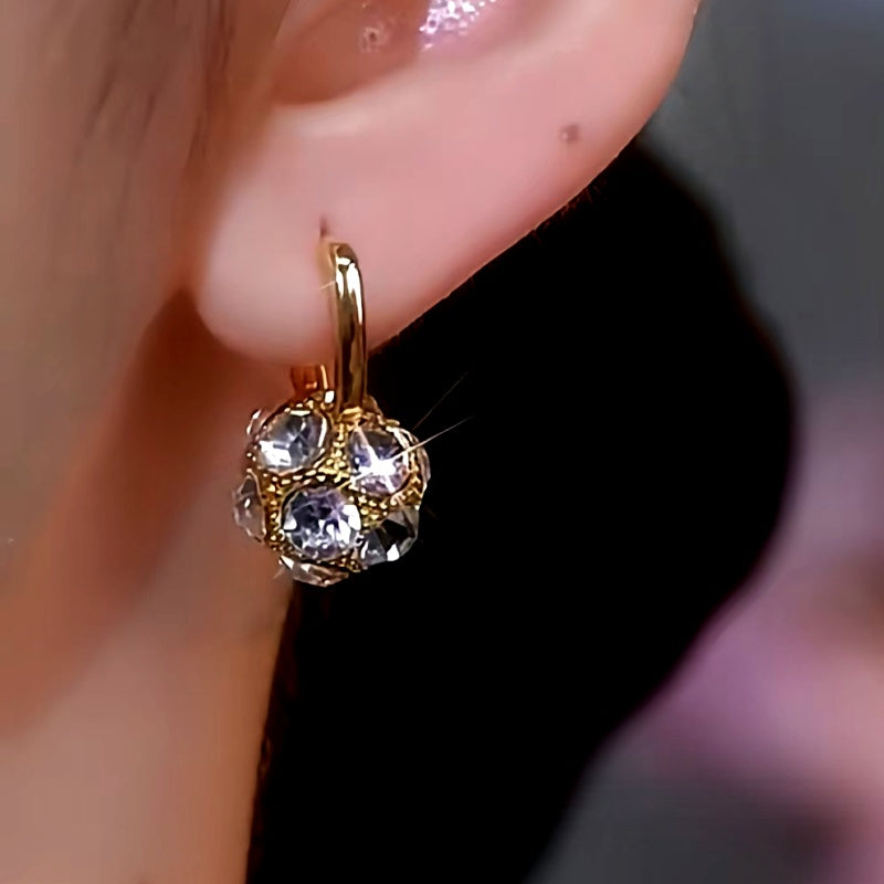 14K Gold-Plated Diamond Ball Earrings
