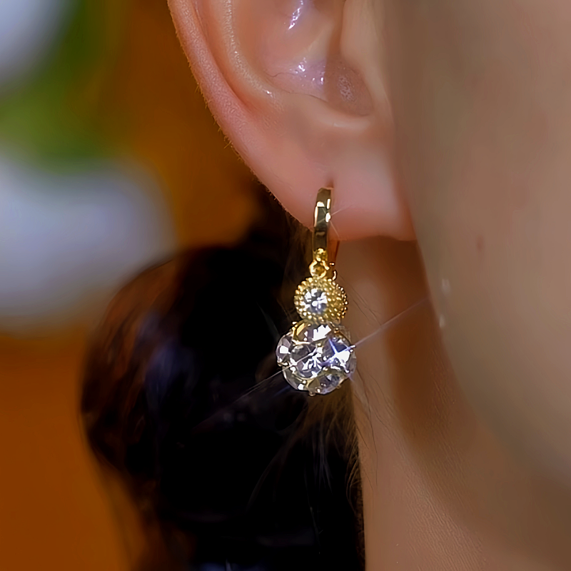 14K Gold-Plated Diamond Bead Earrings