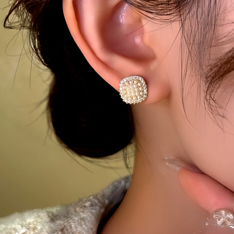 14K Gold-Plated Diamond Beads Stud Earrings