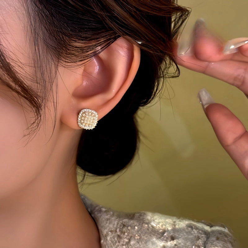 14K Gold-Plated Diamond Beads Stud Earrings