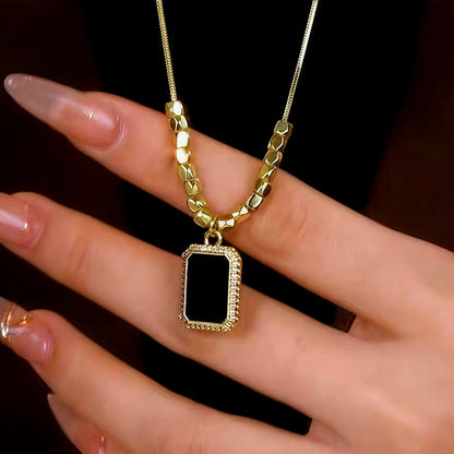 14K Gold-Plated Diamond Black Square Necklace