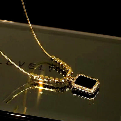 14K Gold-Plated Diamond Black Square Necklace