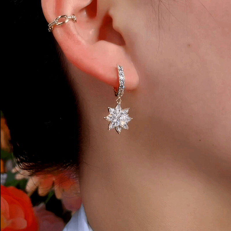 14K Gold-Plated Diamond Bling Sunflower Earrings