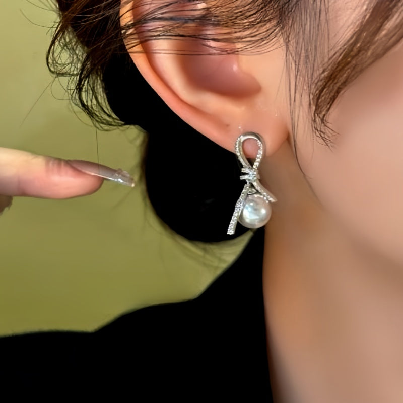 14K Gold-Plated Diamond Bow Bead Tassel Earrings