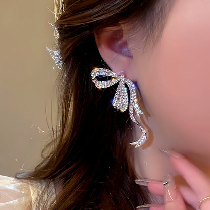 14K Gold-Plated Diamond Bow Earrings