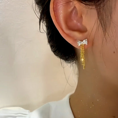 14K Gold-Plated Diamond Bow Earrings