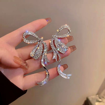 14K Gold-Plated Diamond Bow Earrings