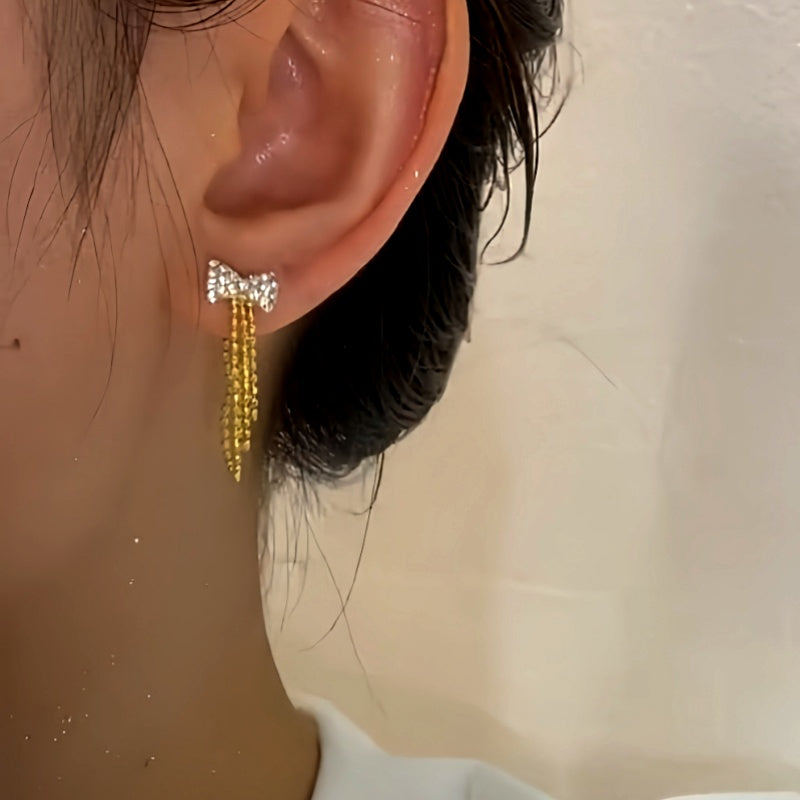 14K Gold-Plated Diamond Bow Earrings