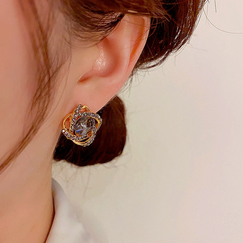 14K Gold-Plated Diamond Brown Crystal Studs