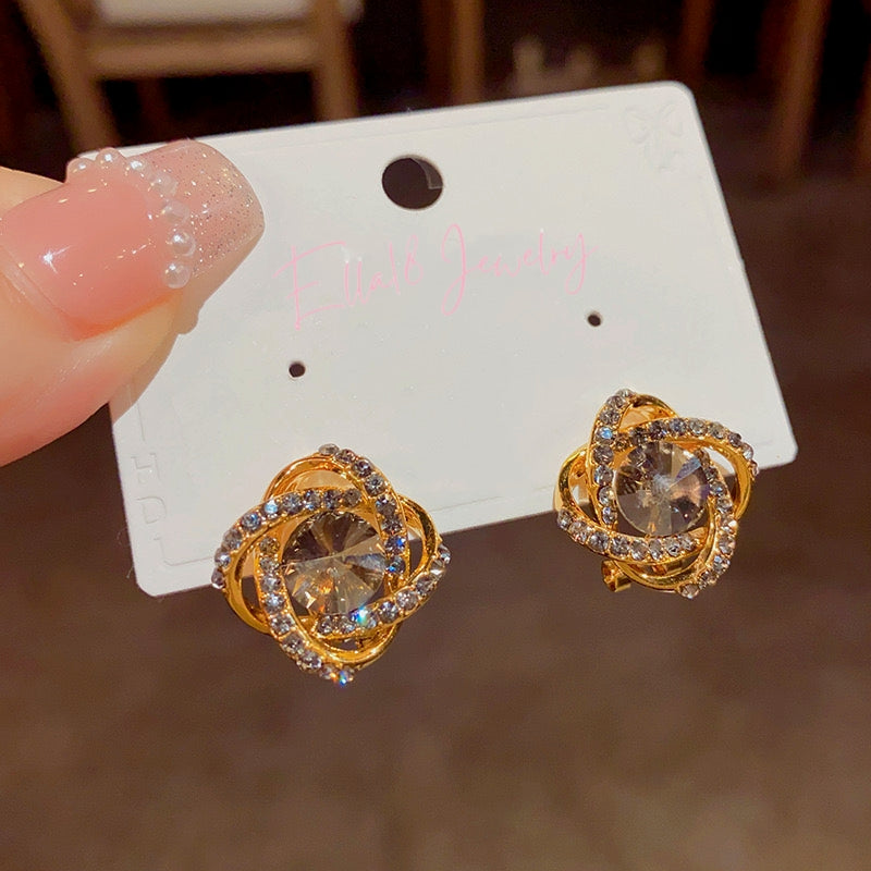 14K Gold-Plated Diamond Brown Crystal Studs